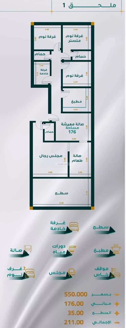 شقة 599.39 متر مربع ب 5 غرف مريخ، شرق جدة، جدة