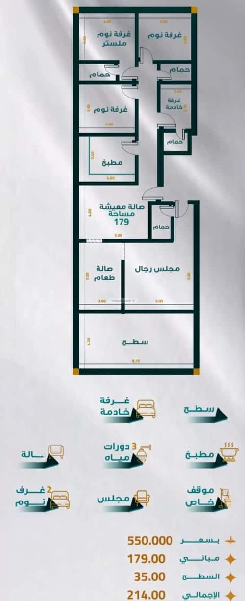 Apartment 599.39 SQM with 5 Bedrooms Mraykh, East Jeddah, Jeddah