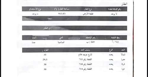 أرض 963.85 متر مربع شمالية على شارع 35م الصالحية، شرق جدة، جدة