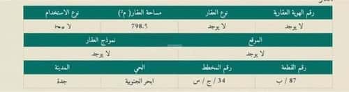 أرض 798.5 متر مربع جنوبية على شارع 16م أبحر الجنوبية، شمال جدة، جدة