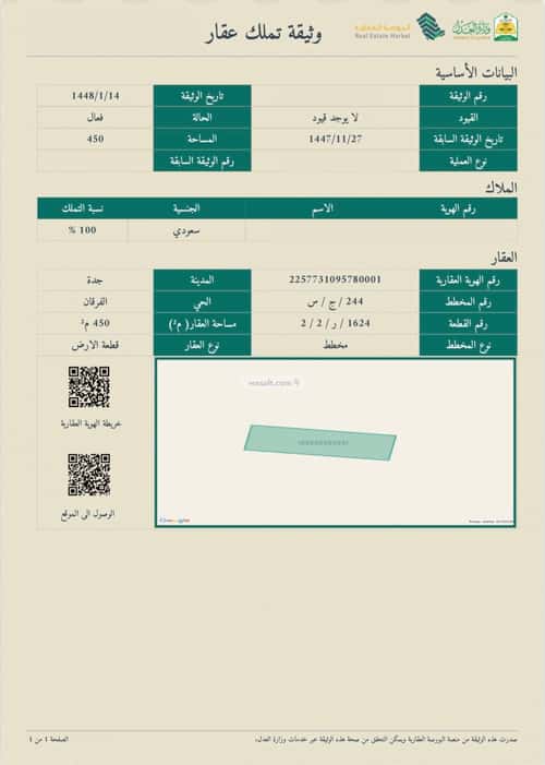 أرض 450 متر مربع شمالية غربية على شارع 16م الفرقان، شمال جدة، جدة