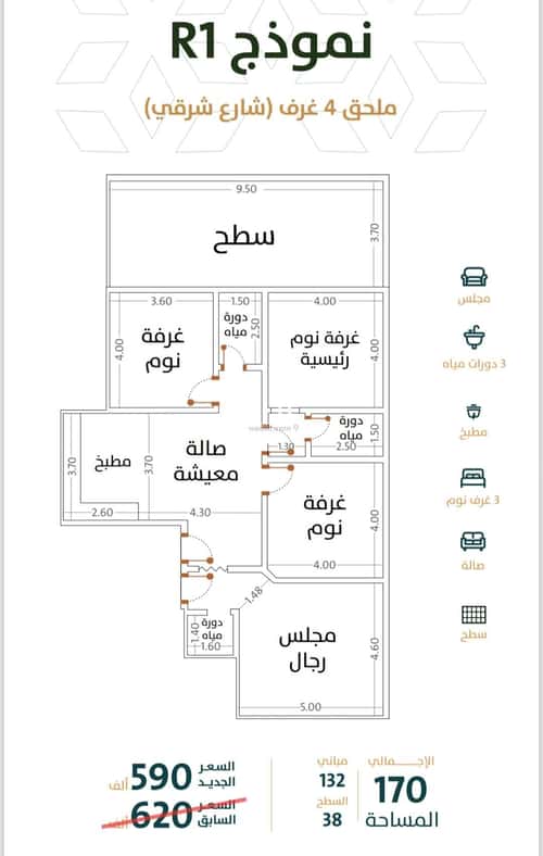 شقة 675 متر مربع ب 4 غرف الربوة، شمال جدة، جدة