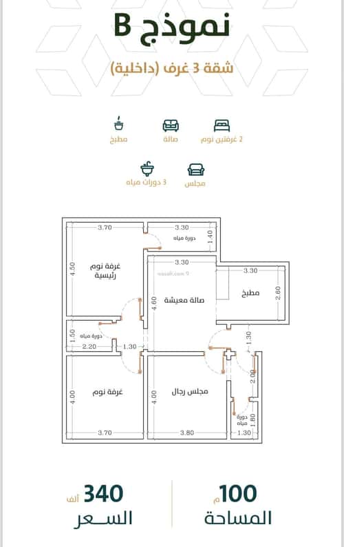 Apartment 675 SQM with 3 Bedrooms Al Rabbwah, North Jeddah, Jeddah
