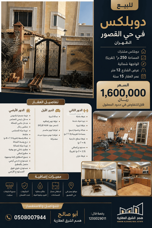 Villa 250 SQM Facing North on 12m Width Street Al Trajji, Alzahran