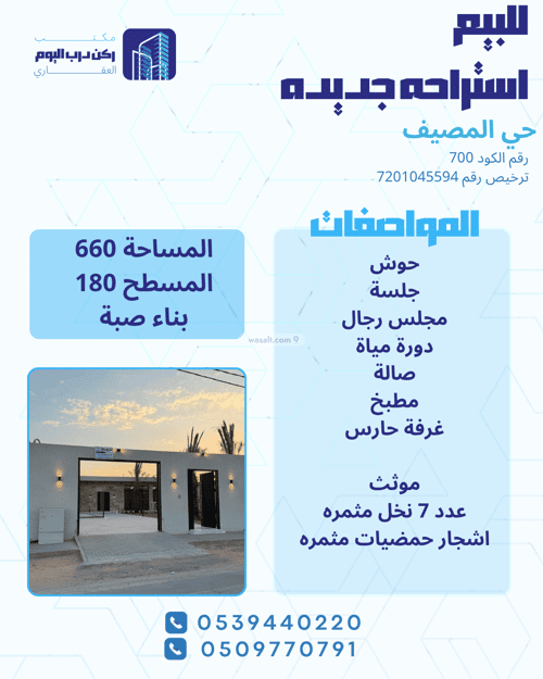 Rest House 660 SQM Facing East on 30m Width Street Al-Musayyif, Bariduh