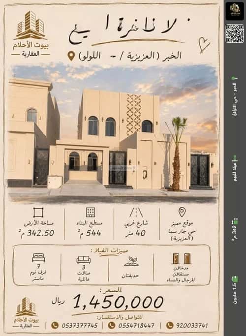 Villa 342 SQM Facing West on 40m Width Street Al Lo'A Lo'A, Khobar