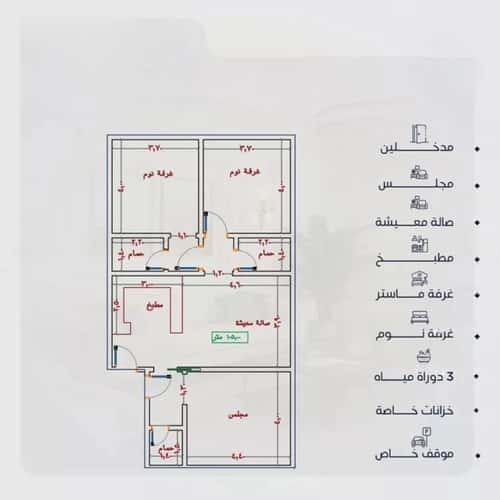 Apartment 63.13 SQM with 3 Bedrooms Al Yaqoot, North Jeddah, Jeddah
