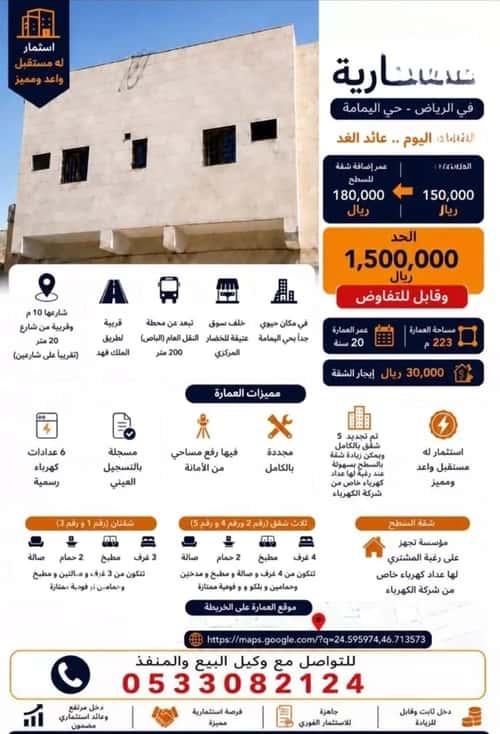 عمارة 233 متر مربع واجهة جنوبية اليمامة، وسط الرياض، الرياض