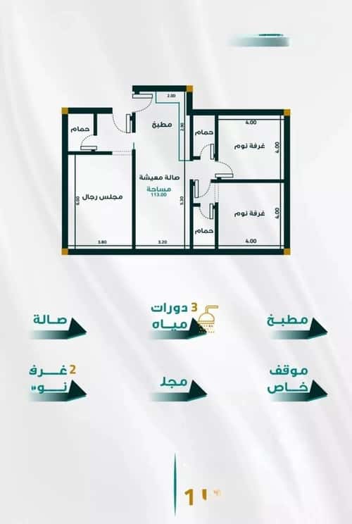 شقة 1666.35 متر مربع ب 3 غرف الفيحاء، جنوب جدة، جدة