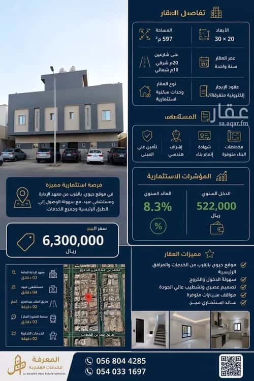 عمارة 597 متر مربع واجهة شرقية الملز، وسط الرياض، الرياض