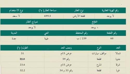أرض 699.5 متر مربع شمالية على شارع 15م طيبة، شمال جدة، جدة