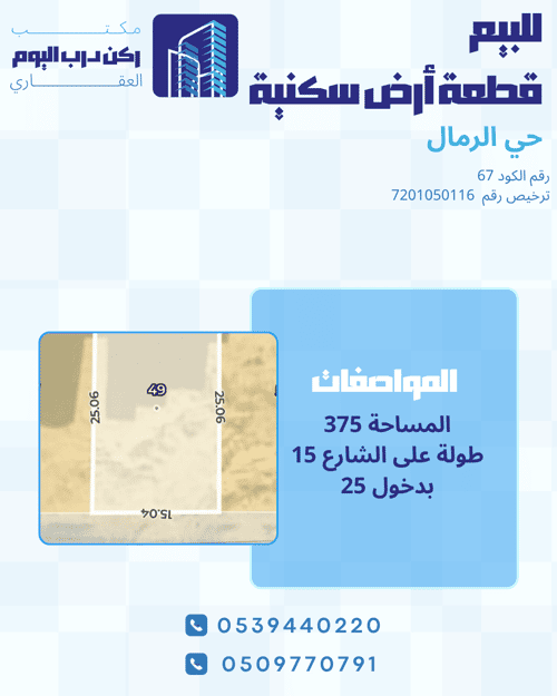أرض 375 متر مربع شمالية على شارع 15م القاع البارد، بريدة