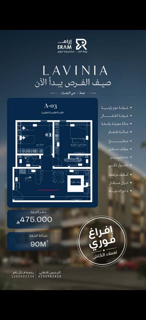 شقة 863.5 متر مربع بغرفتين الزهراء، شمال جدة، جدة