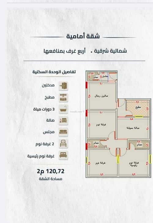 Apartment 112.5 SQM with 4 Bedrooms Al Naeem, North Jeddah, Jeddah