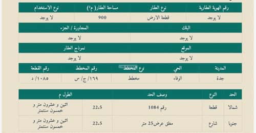 Land 900 SQM Facing South on 25m Width Street Al-Wafaa, East Jeddah, Jeddah