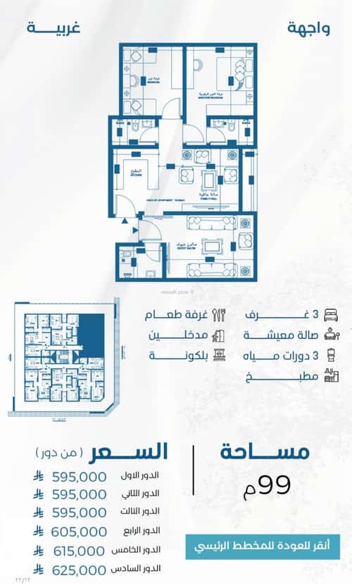 شقة 964.5 متر مربع ب 3 غرف الرويس، جنوب جدة، جدة