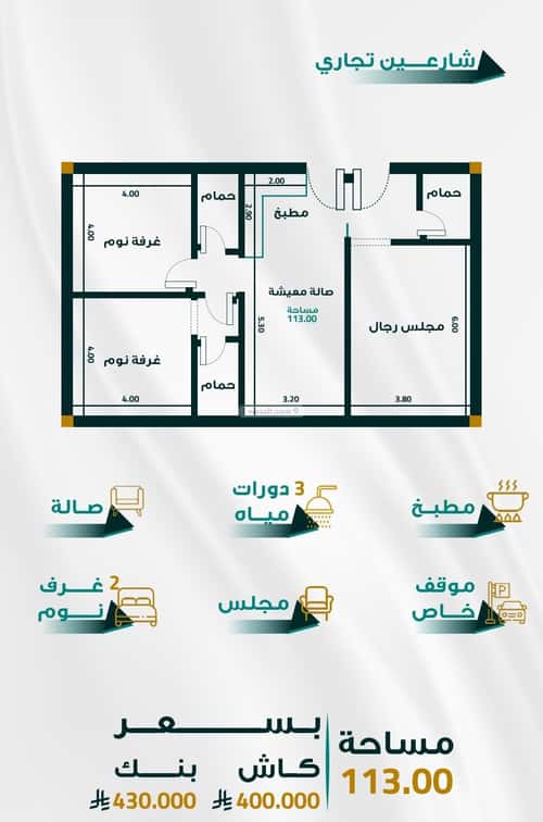 شقة 1666.35 متر مربع ب 3 غرف الفيحاء، جنوب جدة، جدة