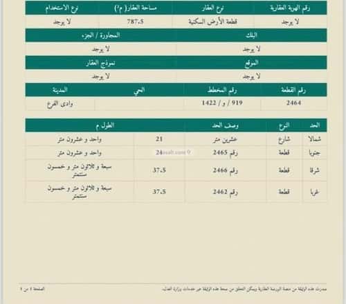 أرض 625 متر مربع شرقية على شارع 20م مخطط وادي  الفرع، وادي  الفرع