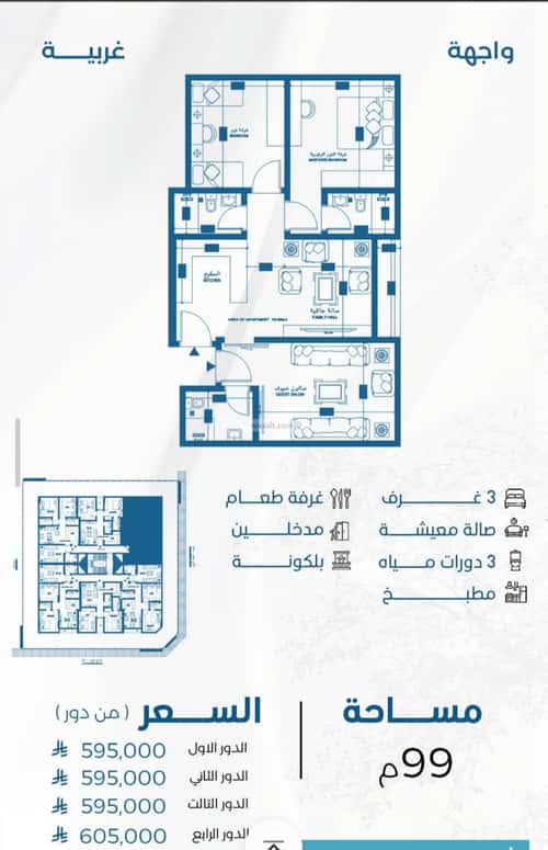 شقة 964.5 متر مربع ب 3 غرف الرويس، جنوب جدة، جدة