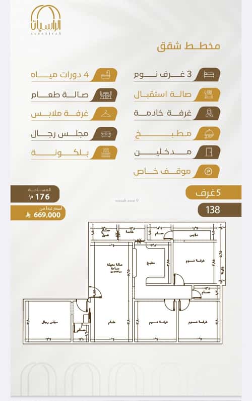 شقة ب 5 غرف الورود، جنوب جدة، جدة