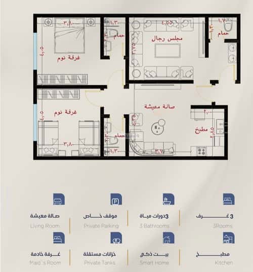 Apartment 2250 SQM with 3 Bedrooms Al Yaqoot, North Jeddah, Jeddah