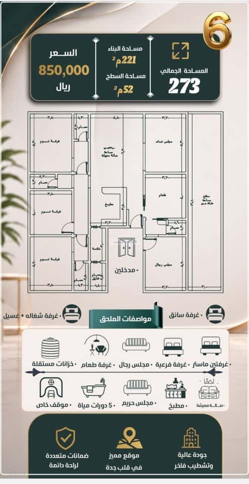 شقة 700 متر مربع ب 6 غرف النزهة، شمال جدة، جدة