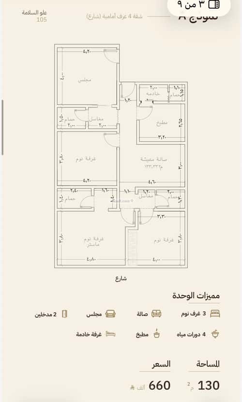 Apartment 97.57 SQM with 3 Bedrooms Al Salamah, North Jeddah, Jeddah
