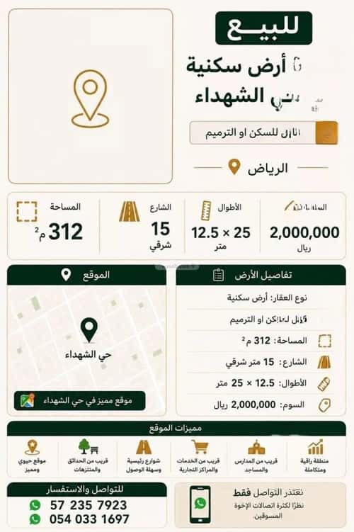 أرض 312 متر مربع شرقية على شارع 15م الشهداء، شرق الرياض، الرياض