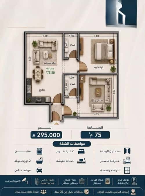Apartment 900 SQM with 2 Bedrooms Al Bawadi, North Jeddah, Jeddah