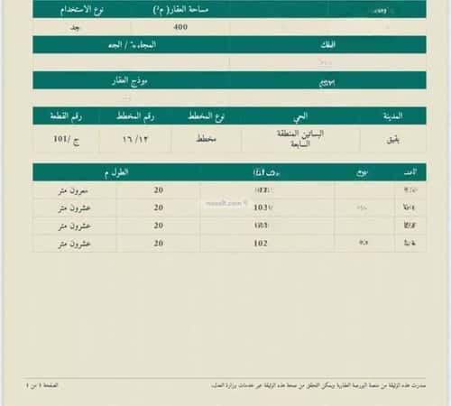 Land 400 SQM Facing East on 20m Width Street Al-Bustan, Abqaiq