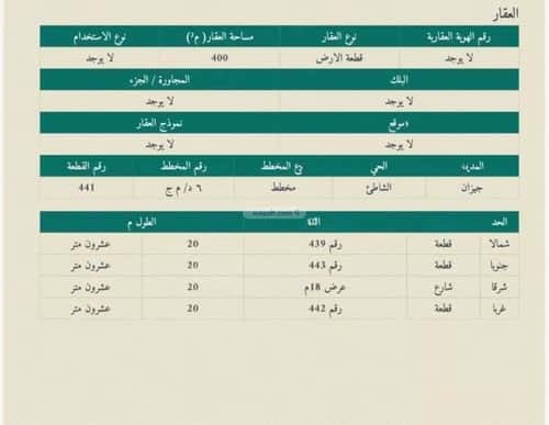 أرض 400 متر مربع شرقية على شارع 18م الشاطئ، جازان