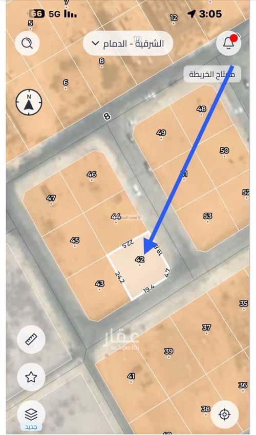 أرض 525.29 متر مربع جنوبية شرقية على شارع 25م الضباب، الدمام