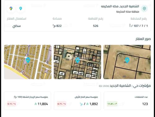 أرض 821.74 متر مربع شمالية على شارع 15م الشامية الجديد، مكة المكرمة