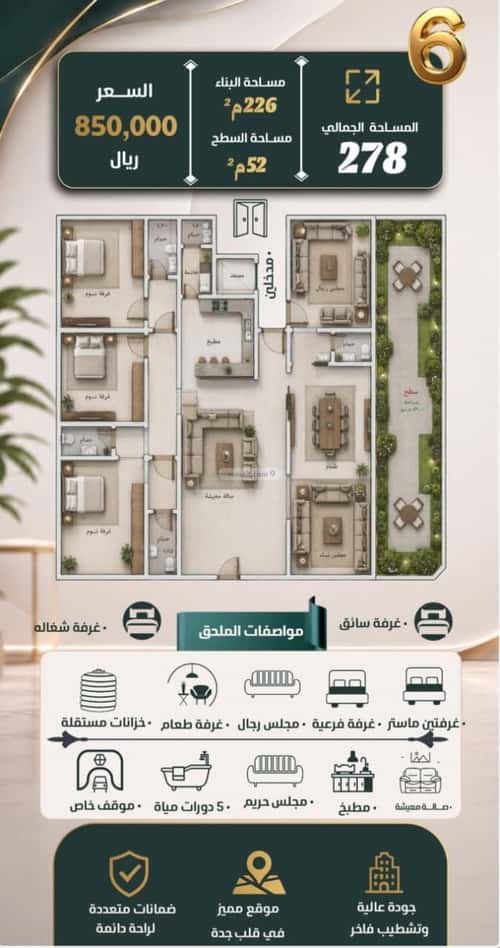 Apartment with 6 Bedrooms Al Nuzha, North Jeddah, Jeddah