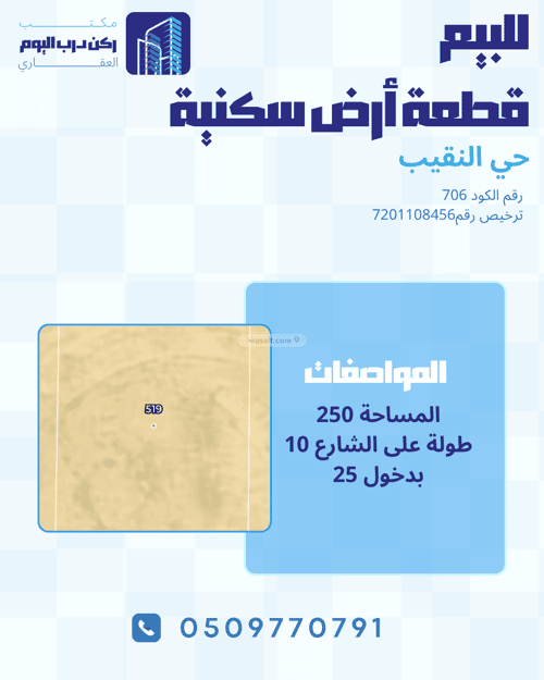أرض 250 متر مربع شمالية على شارع 15م النزهة، بريدة