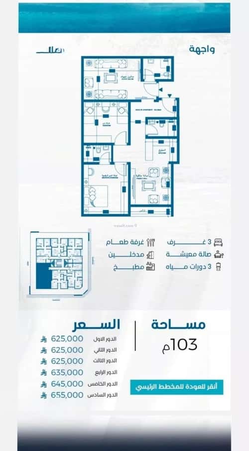 شقة 964.5 متر مربع ب 3 غرف الرويس، جنوب جدة، جدة