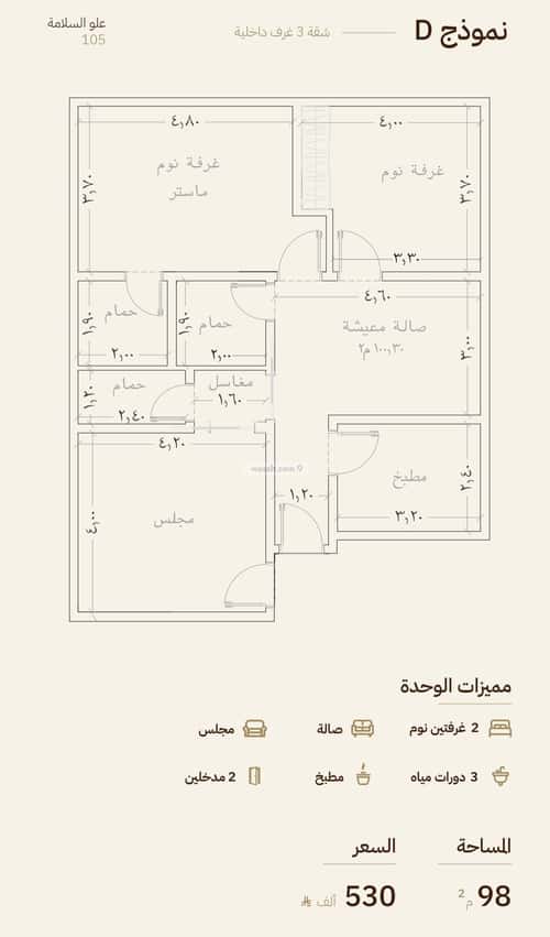 Apartment 97.57 SQM with 3 Bedrooms Al Salamah, North Jeddah, Jeddah