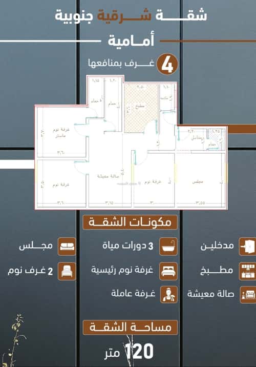 Apartment 113.62 SQM with 4 Bedrooms Al Salamah, North Jeddah, Jeddah