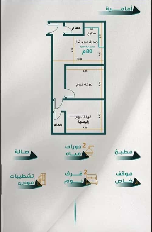 Apartment 75.89 SQM with 2 Bedrooms Al Rawabe, South Jeddah, Jeddah