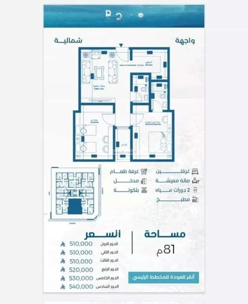 شقة 964.5 متر مربع بغرفتين الرويس، جنوب جدة، جدة