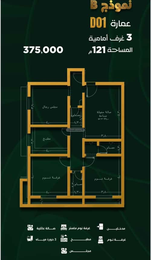 شقة 1653.9 متر مربع ب 3 غرف حكومي1، شمال جدة، جدة