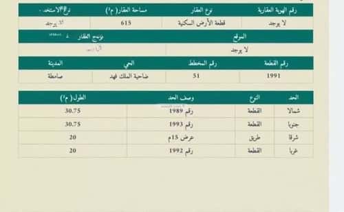 أرض 615 متر مربع شرقية على شارع 15م النزهة، صامطة