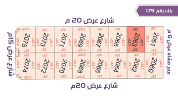 قطعة أرض 2063 بلك رقم(179)بمساحة 752.1م2 حي الورود