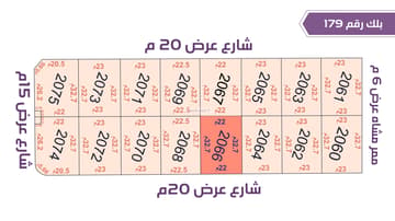 قطعة أرض 2066 بلك رقم(179)بمساحة 719.4م2 حي الورود