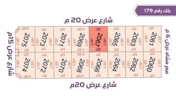 قطعة أرض 2067 بلك رقم(179)بمساحة 719.4م2 حي الورود