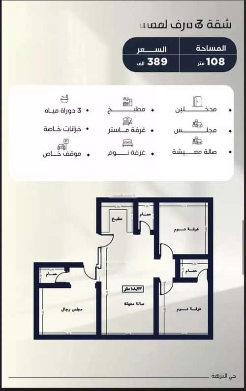 شقة 130.07 متر مربع ب 4 غرف النزهة، شمال جدة، جدة