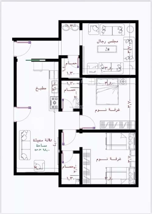 Apartment 2250 SQM with 3 Bedrooms Al Rayaan, East Jeddah, Jeddah