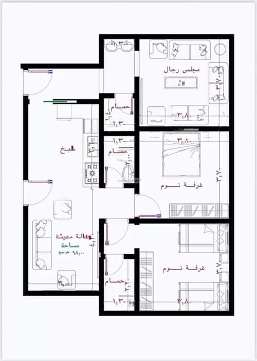 Apartment 2250 SQM with 3 Bedrooms Al Rayaan, East Jeddah, Jeddah
