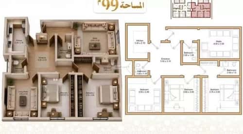 Apartment 76.56 SQM with 3 Bedrooms Bathaakorish, Makkah Al Mukarramah