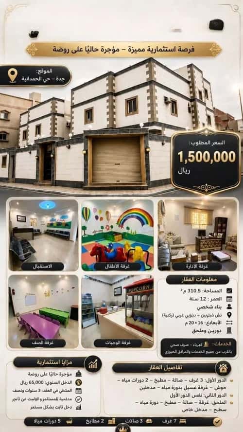 فيلا 310.5 متر مربع جنوبية غربية على شارع 20م الحمدانية، شرق جدة، جدة